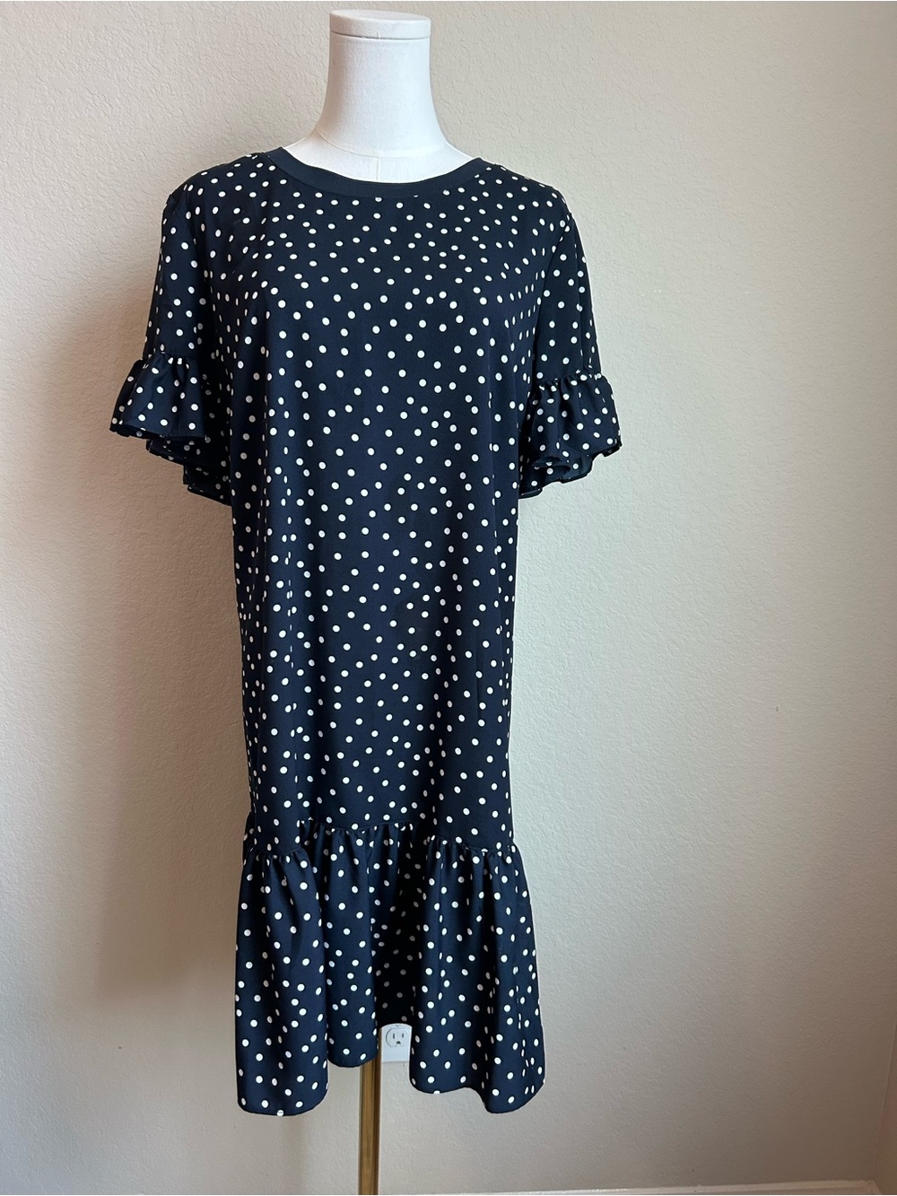 Tommy Hilfiger Navy and White Polka Dot Ruffle Shift Dress